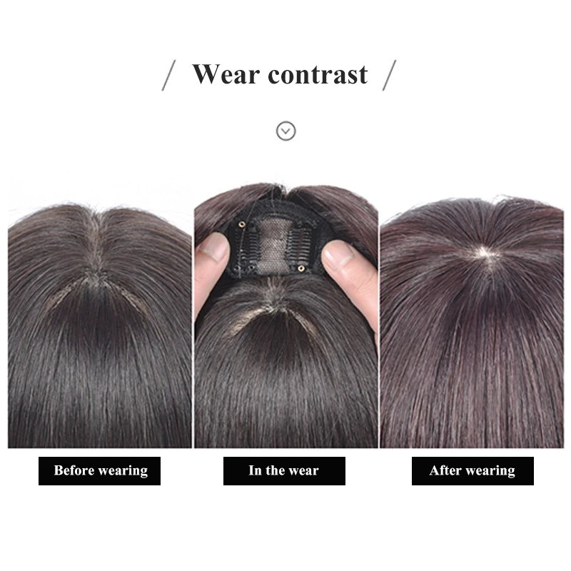 

Brazilian Human Hair Short Straight Hair Topper Hairpiece Non-Remy Hair Invisible Replacement Hair Piece 100% human hair