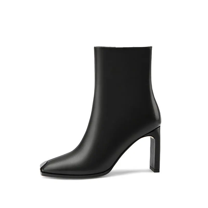 

Genuine Leather Women's Ankle Boots Concise Side Zipper High Heels Pumps Newest Winter Party Basic Shoes Woman