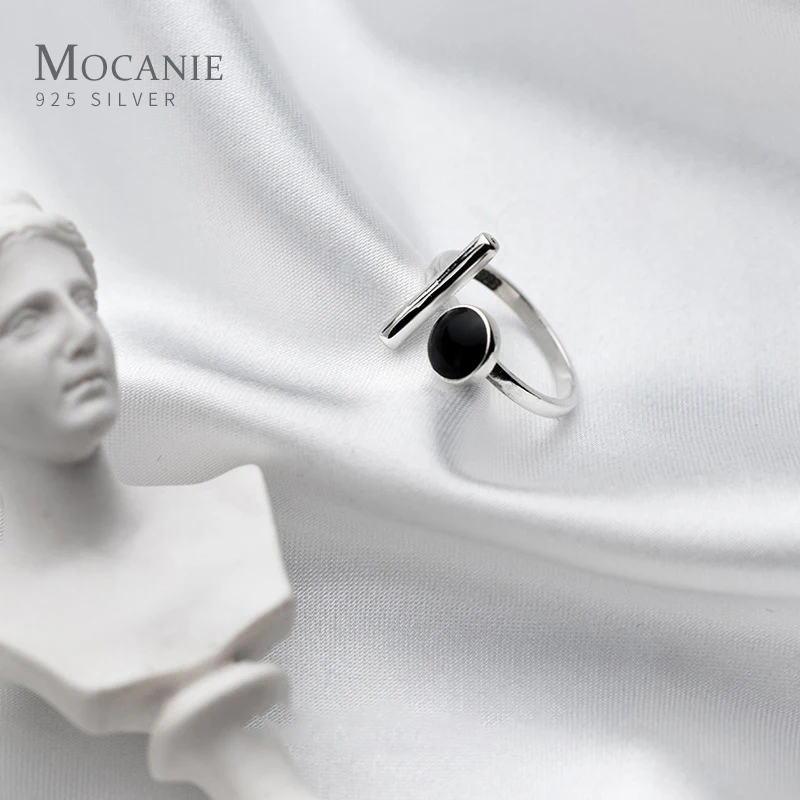 

Mocanie Trendy 925 Sterling Silver Black Enamel Stick Opening Adjustable Geometric Finger Ring for Women Fine Jewelry 2020 New