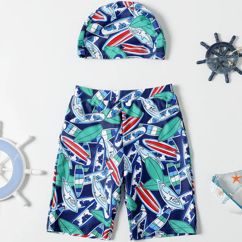Плавки для мальчиков с кепкой летние пляжные шорты рисунком купальные трусы