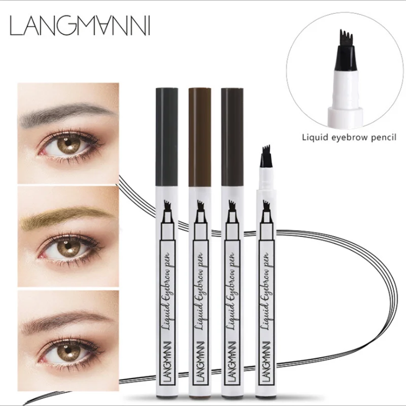 

4Colors Eyebrow Pen Waterproof 4 Fork Tip Eyebrow Tattoo Pencil Cosmetic Long Lasting Natural Dark Brown Liquid Eye Brow Pencil