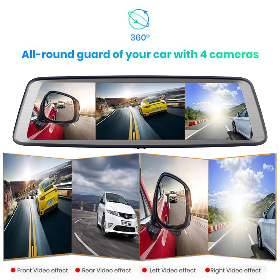 

WHEXUNE 10" IPS Touch 4G Dash Cam 4 Channel Full 1080P ADAS Android Video Recorder Rearview mirror car DVR Camera 360 Panoramic