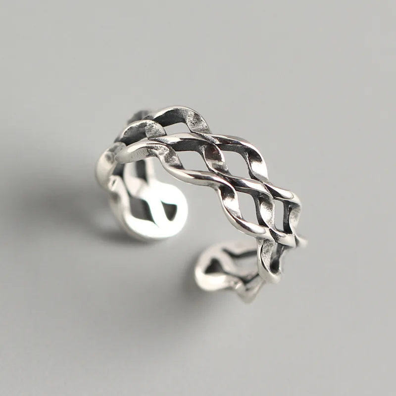 Хипстер Ретро 925 пробы серебряные кольца для мужчин и женщин волнистые