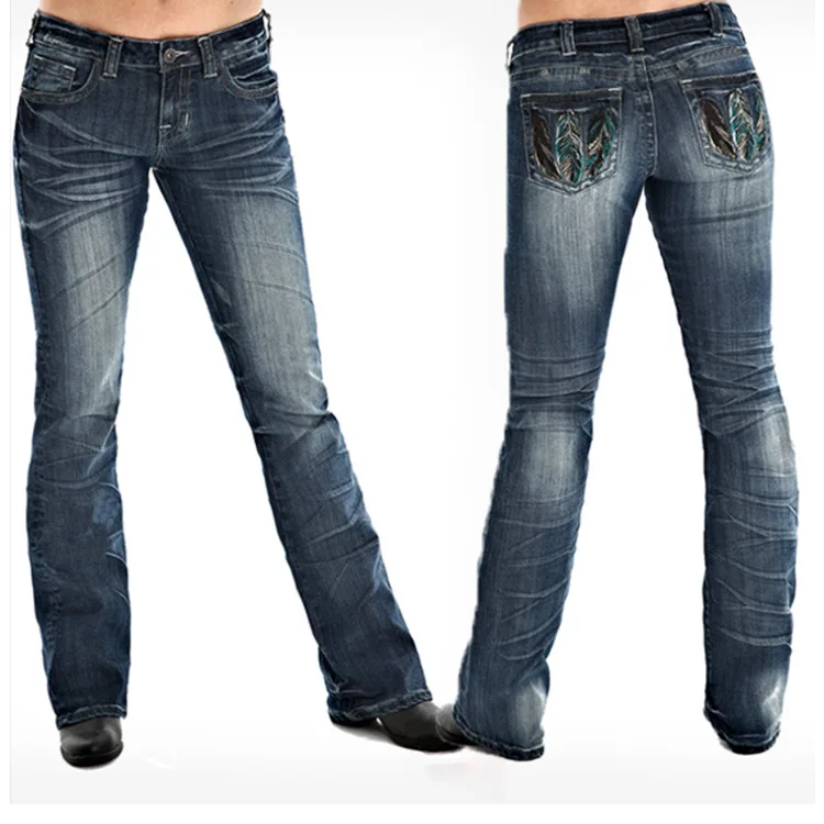 

Ladies Jeans Embroidery Washed Ladies Jeans Trousers Denim Joggers Women