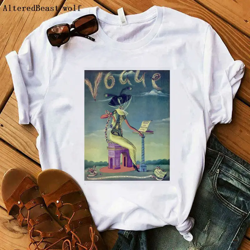 

2020 New Fashion Vintage vogue Print Summer T-Shirts Women Vogue Tshirts Casual Short Sleeves Cartoon Tops Tees Feamle t shirts