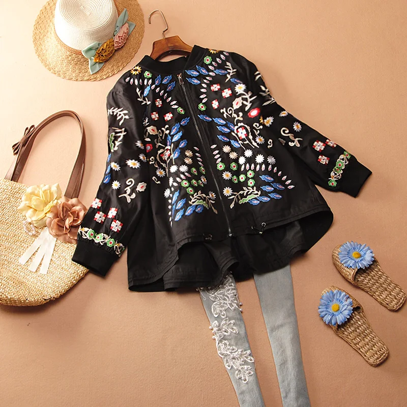 Женская рубашка с цветочной вышивкой на весну и осень винтажная тонкая хлопковая