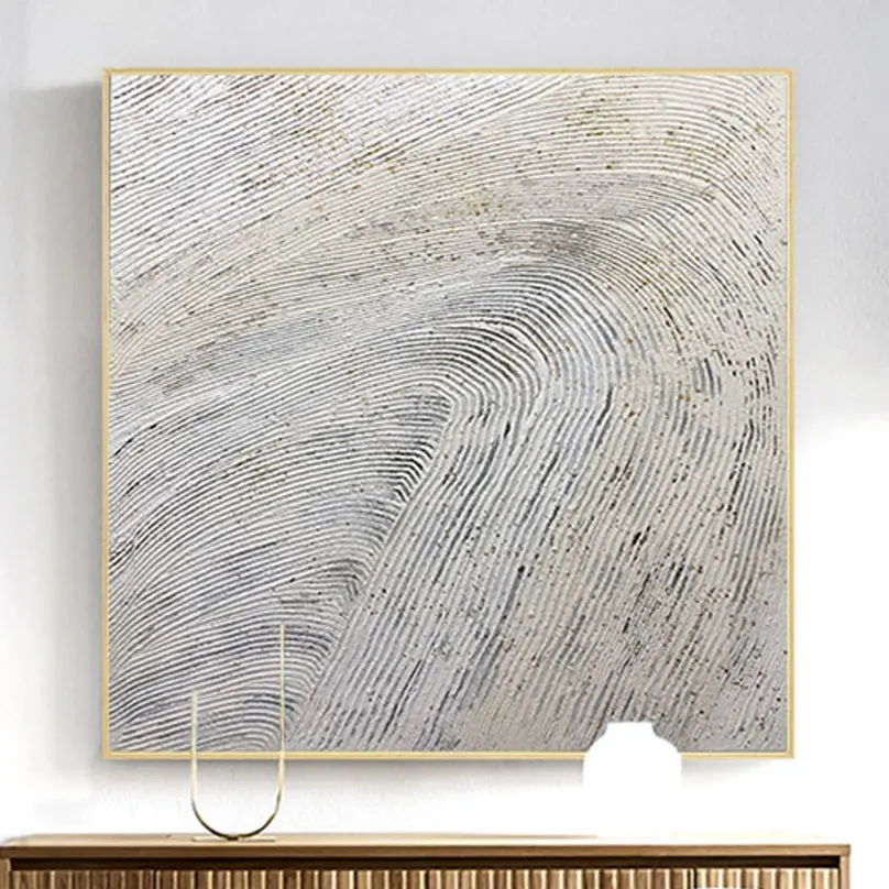 

Hand painted Abstract Oil Painting on Canvas Fingerprint Painting gray SILVER white Nordic texture wall art picture for DECOR