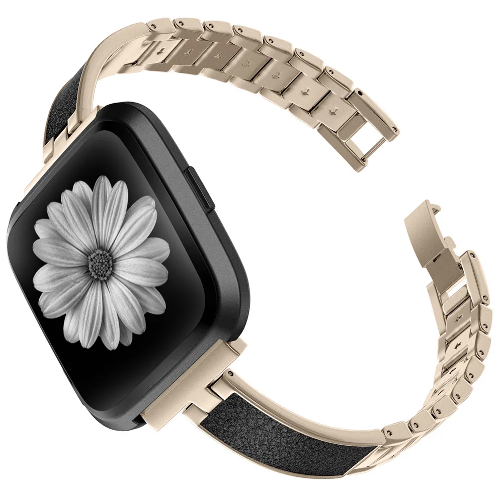 

Stainless Steel Band Compatible with Fitbit Versa Bands Women Slim Fold Clasp Strap Wristbands for Versa Lite Special Edition