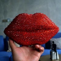 2021 female full red rhinestone lip shape dinner bag luxury big diamond clutch bags bling ladies handbag designer evening bag