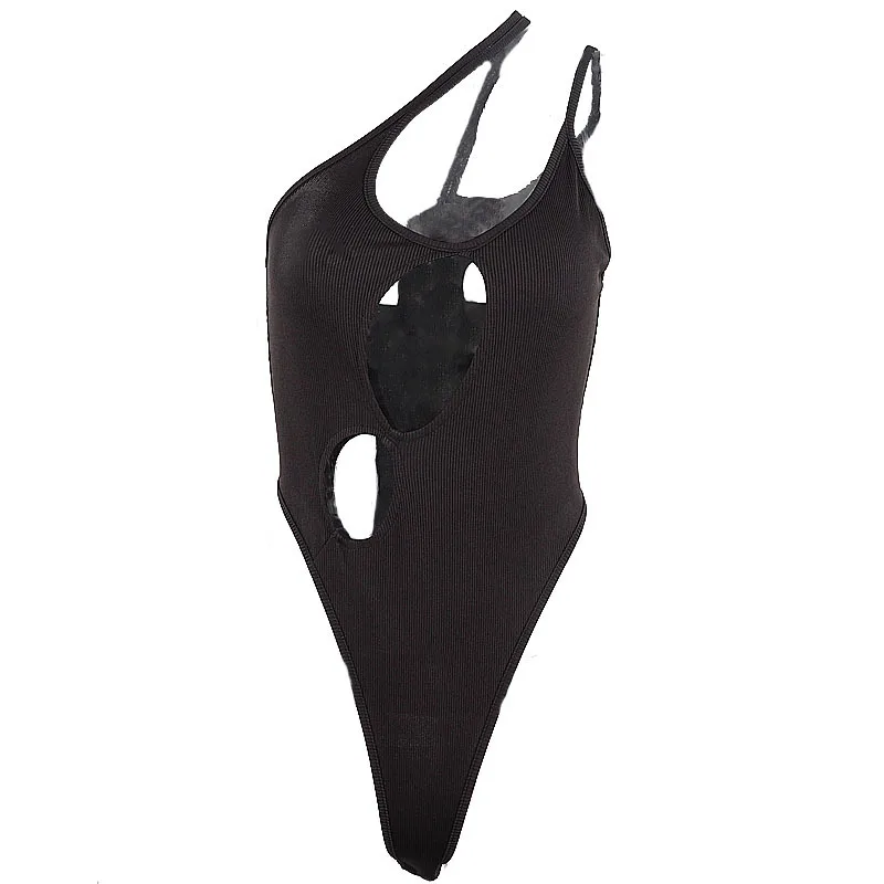 

Gothic Black Bodysuit Summer Punk Hollow Out Ribbed Bodysuits Women Clothes Backess Camis Sexy Irregular Halter Tops