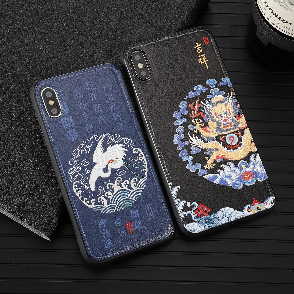 Chinese style case for iPhone x xr xs max 6 6s 7 8 plus phone cover Skin texture Dragon phoenix |