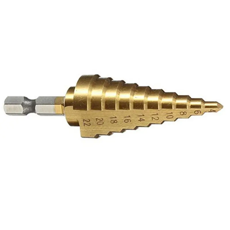 

1/4 Hex Titanium Coated Spiral Step Cone Drill Bit HSS Hole Cutter Tool 4-22mm