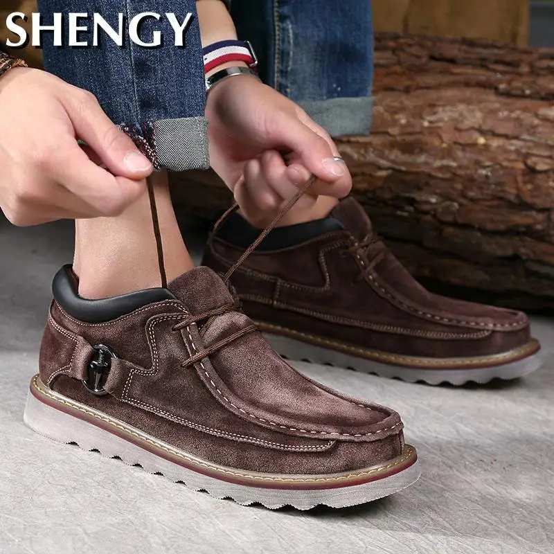 

New Winter Men's Shoes Warm Plush Casual Soft Lightweight Flat Men Loafers Flock Solid Color Outdoor Sewing Male Snow Ankle Boot