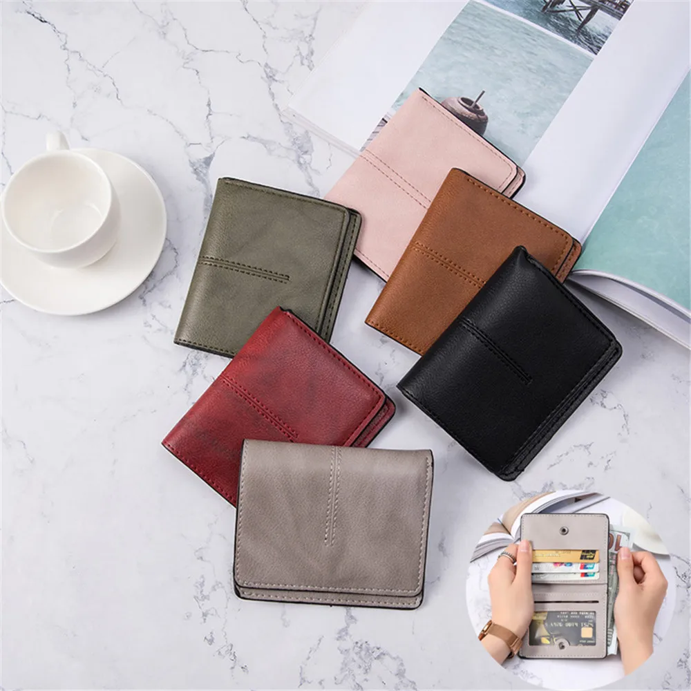 

1 Pc 2021 New 6 Color Fashion Women's Wallets Women Mini Purse Small Wallet Card Holder Girls Pu Leather Fold Multi-card Holder