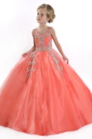 luxury crystal coral flower girl pageant dresses 2015 new arrival cinderella girl ball gown prom party dresses vestidos infantis