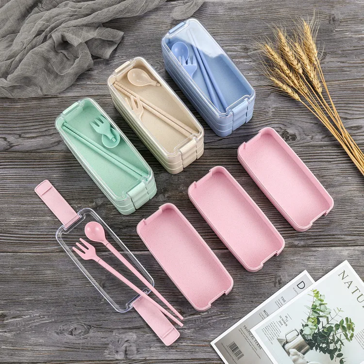 

1PC 900ml 3 Layers Bento Box Eco-Friendly Lunch Box Food Container Wheat Straw Material Microwavable Dinnerware Lunchbox XB 090