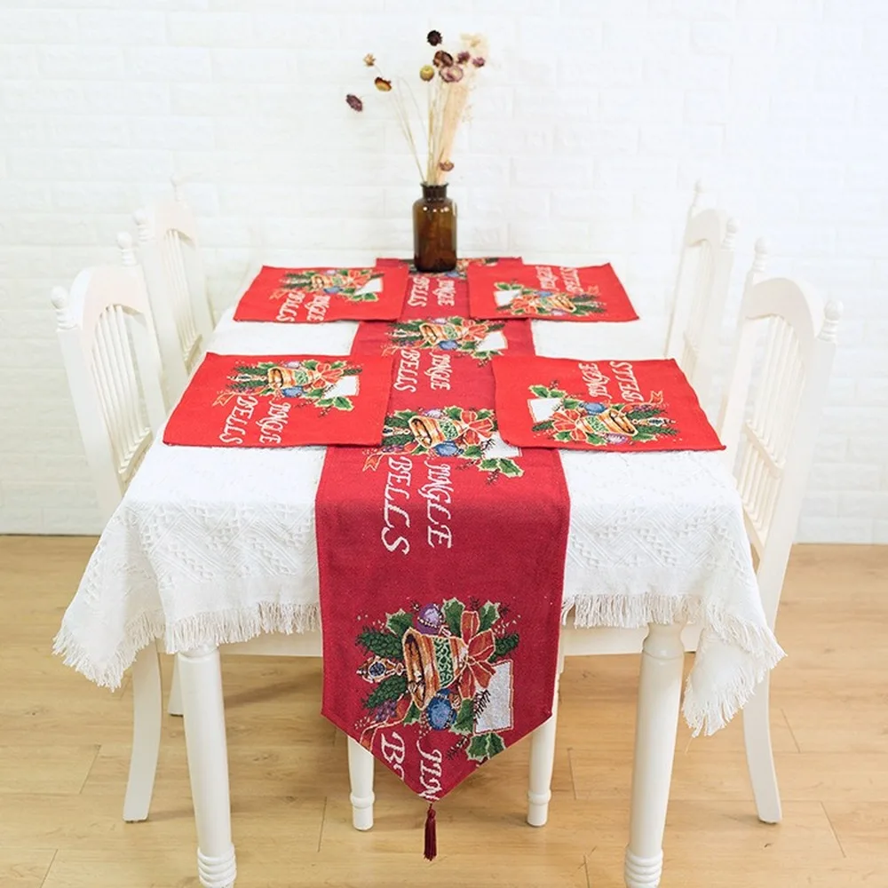 

1 PCS Christmas Table Runner Red Cloth Elk Small Tree Table Mat 180*33 CM Insulation Mat New Year Decorations Christmas gift
