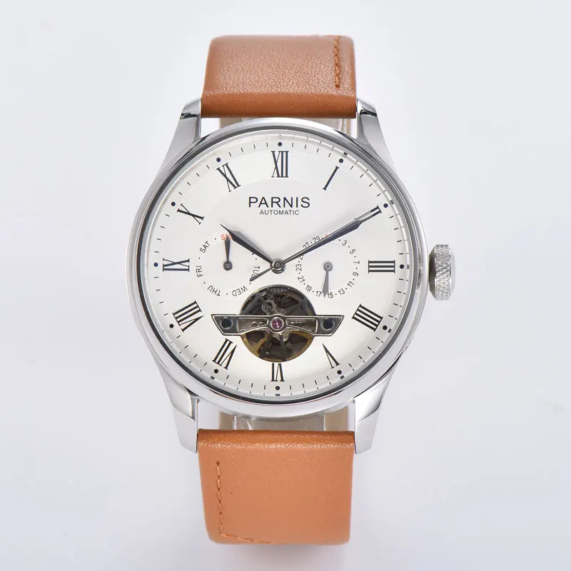 Новые Parnis 42 5 мм ST2502 автоматические мужские наручные часы с черным циферблатом