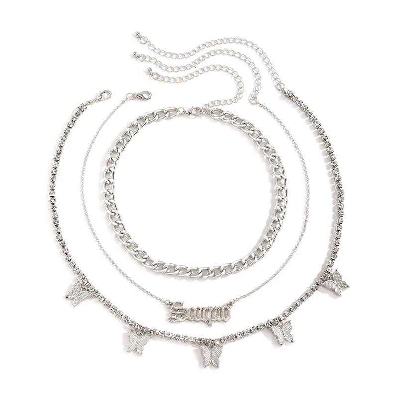 

Badu Multilayer Crystal Butterfly Choker Necklaces for Women Gold Silver Color Rhinestone Pendant Chain Necklaces Jewelry Gift