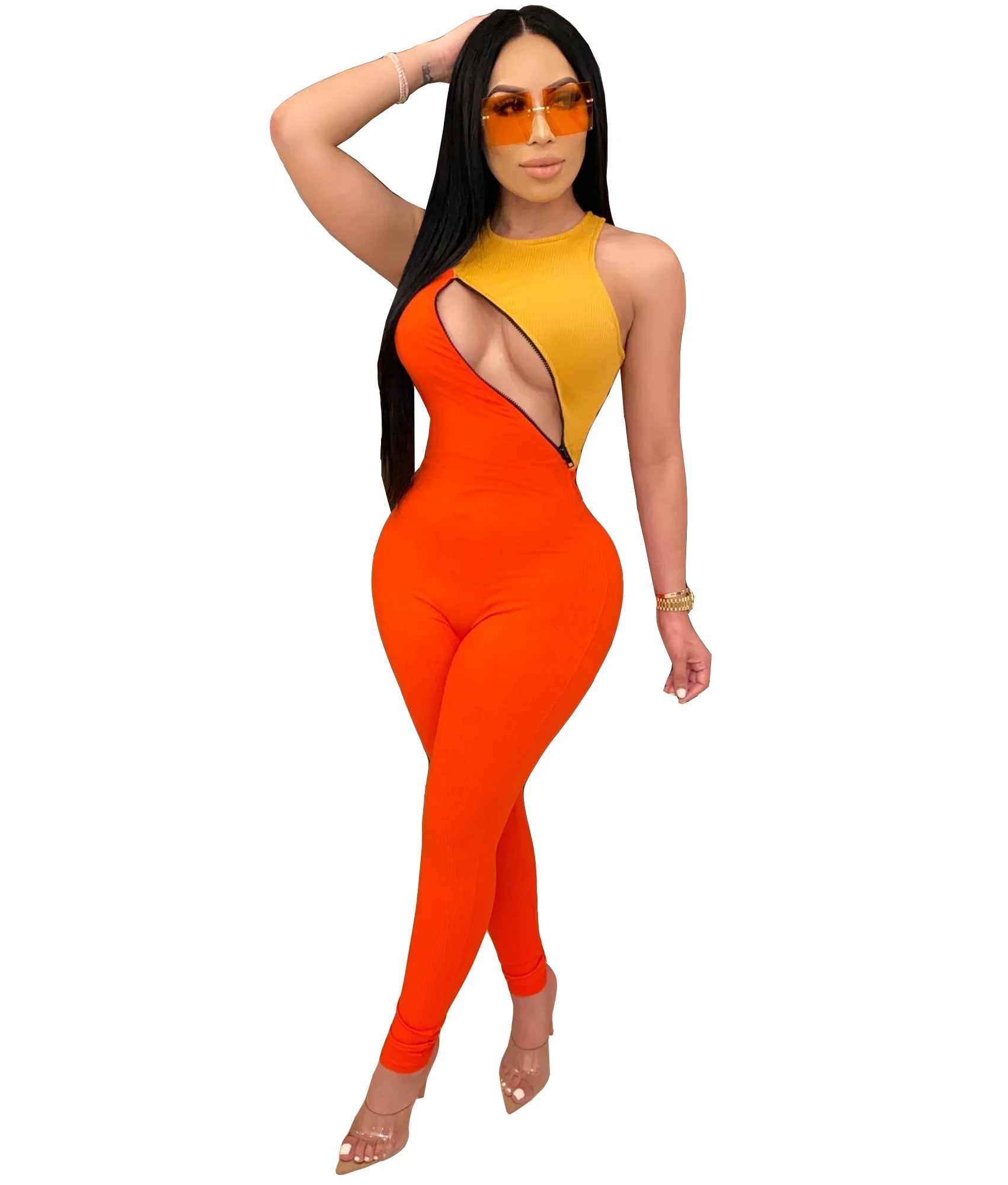 2020 Summer Women Jumpsuits Bust Hole Zipper O-Neck Street Rompers Sexy Night Club Party Bandage Elegant One Piece Outfits GL131 |