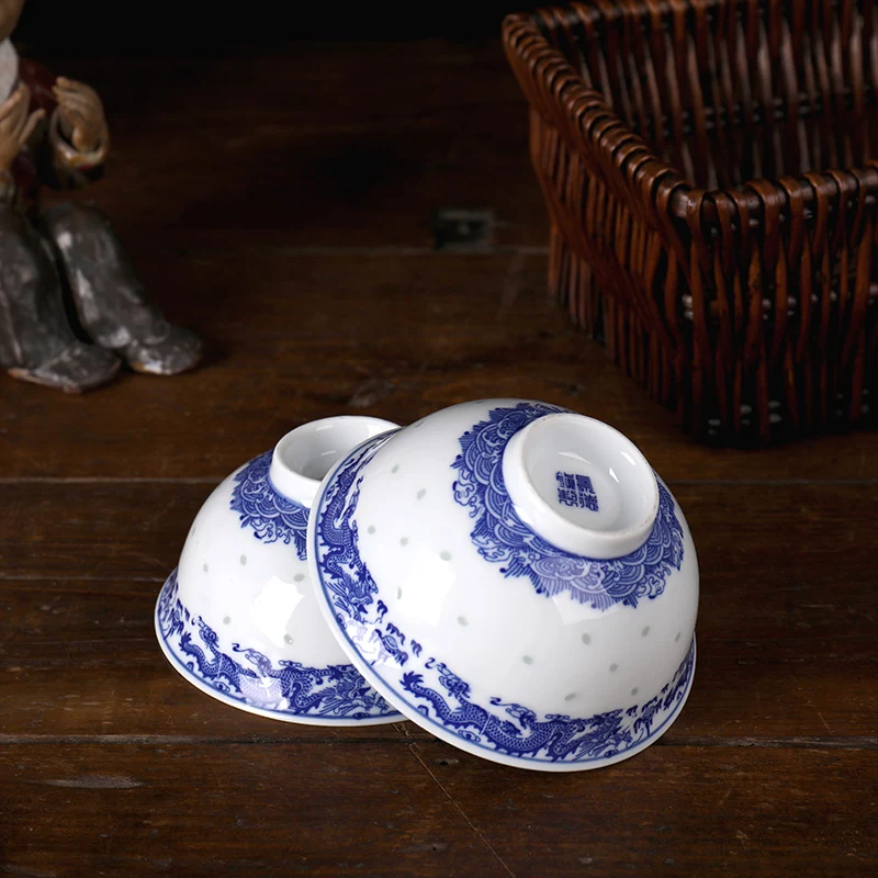 5 дюймов синяя и белая фарфоровая чашка для риса Цзиндэчжэнь керамическая лапша