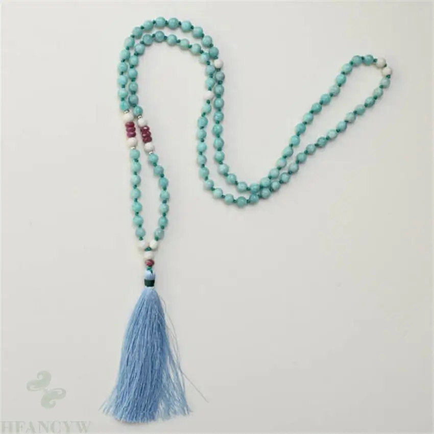 

6mm Section Tianhe Stone Gemstone Tassel Mala Necklace 108 Lucky Unisex Healing Energy Sutra Cuff Monk Buddhism Veins