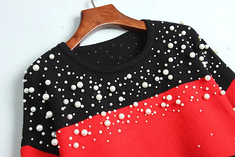 

Cropped Oversized Sweater Women 2020 Autumn Winter Loose Pullover Round Neck Beaded Jumpers Lazy Oaf Pullover Sueter Mujer
