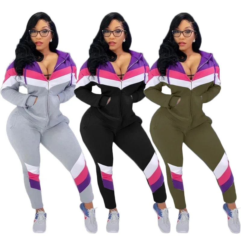 Зимний женский комплект полный рукав спортивный костюм с капюшоном топы брюки из