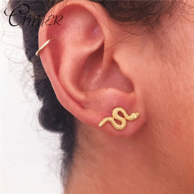 CANNER 100% 925 Sterling Silver Animal Snake Stud Earrings for Women Fashion Jewelry Punk Personalized Studs Earring Brincos | Украшения и