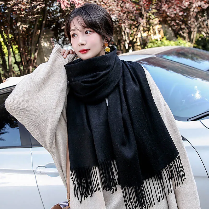 2021 зимний шарф для женщин смешивание шерсти однотонные платки и обертывания дам