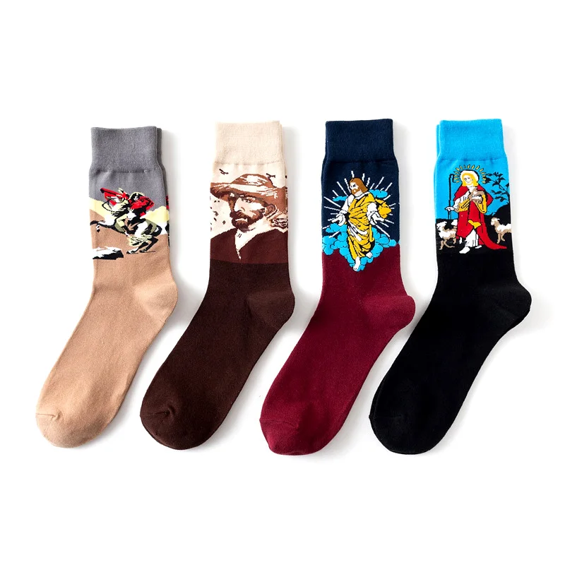 

Men/Women Cotton Happy Art Socks With Print Jesus Napoleon Portrait Famous Oil Paintings Socks Autumn Winter Funny Crew Socks