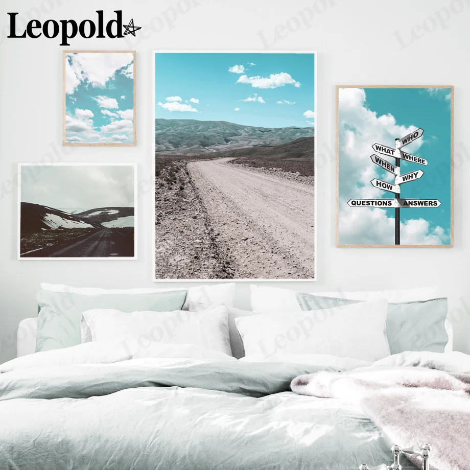 

Nordic Landscape Canvas Poster Blue Sky Baiyun Mountain Painting Wall Art Modern Home Room Decoration Frameless Painting