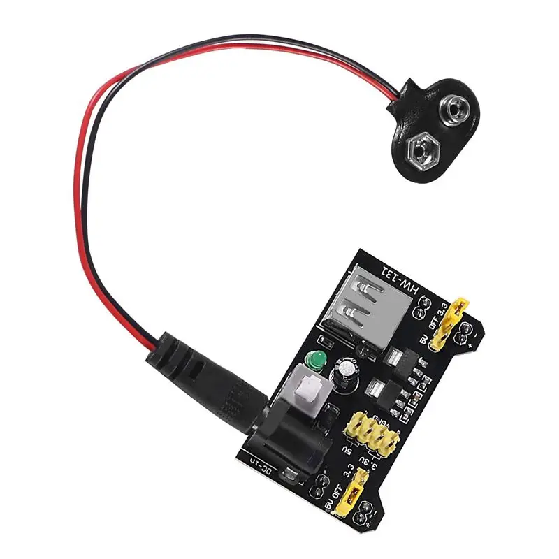 3Pcs 3.3V 5V MB102 Беспаячная плата питания макетной платы с модулем питания от аккумулятора 9V и кабелем с зажимом 2.1x 5.5mm Мужской для Arduino.