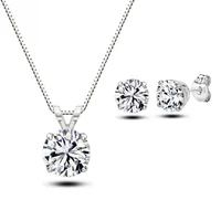 new 925 sterling silver womensgirls cz crystal chain necklace earrings wedding jewelry sets gifts
