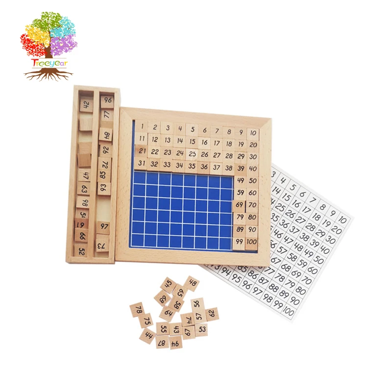 Treeyear Montessori-bloques de conteo de madera para ni&ntilde;os, puzles de bloques de matem&aacute;ticas, 1-100 n&uacute;meros sucesivos, juego educativo para ni&ntilde;os-0