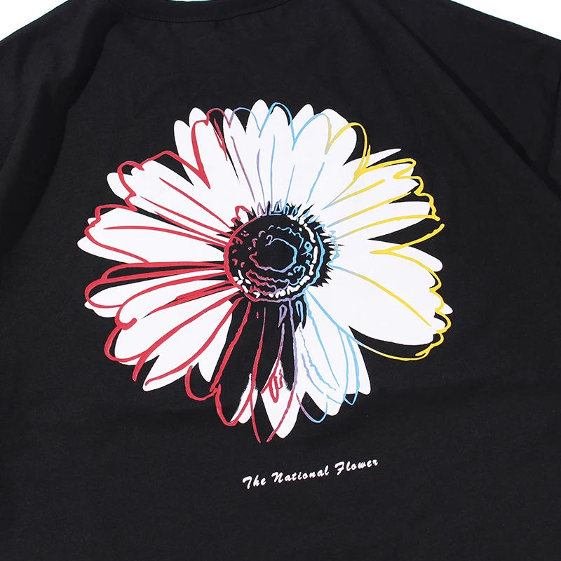 

2021 Spring And Summer Men's New Japan Stlye Fashion Loose Casual Daisy Printing Cool Hip Hop Short Sleeve T-Shirt