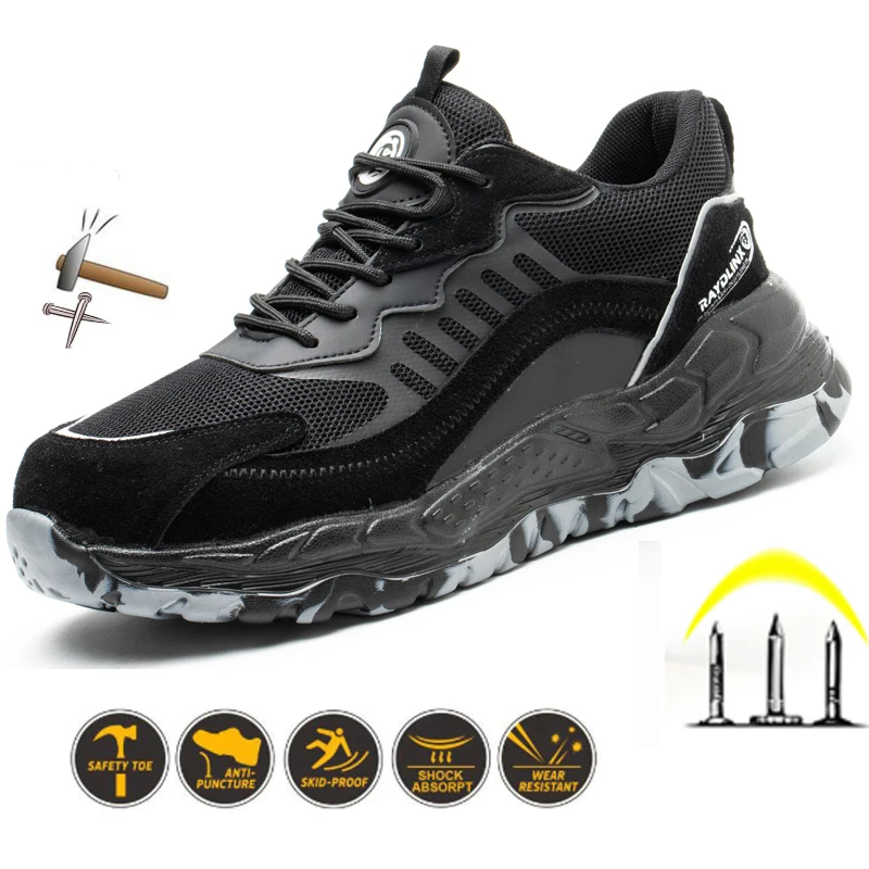 

2021 Mens Steel Toe Safety Shoes Lightweight Breathable Anti-smashing Anti-puncture Anti-static Protective Works Boots