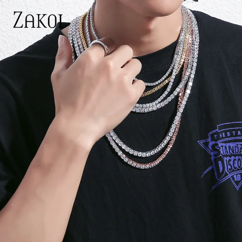 ZAKOL Новое Трендовое 3 мм 4 круглое ожерелье с фианитом для тенниса высокое