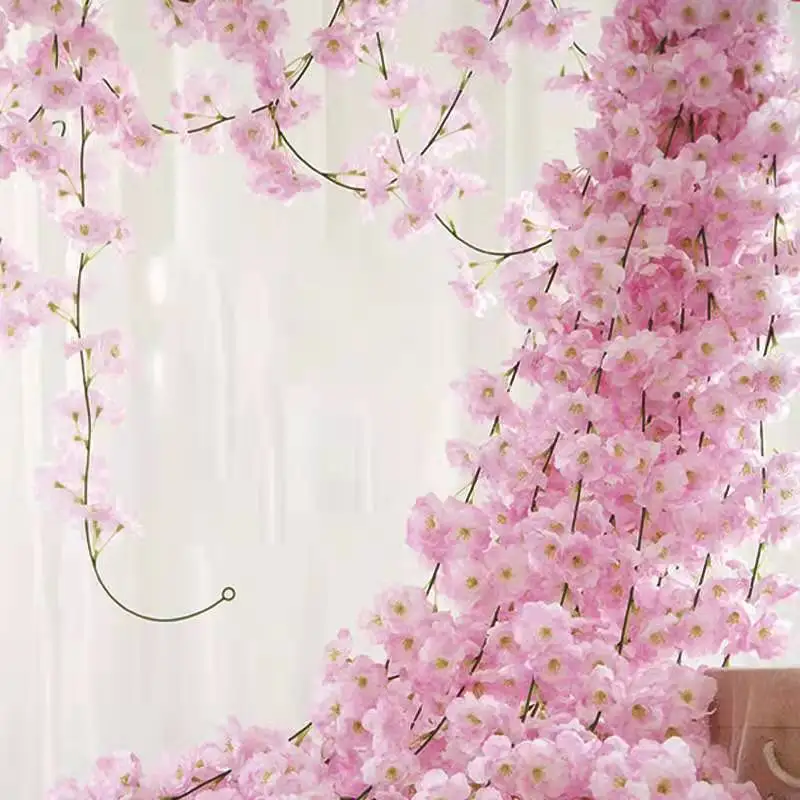 

2.2m artificial cherry blossom flower rattan wedding wreath ivy decoration fake silk flower vine party arch home decoration