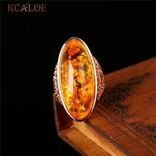KCALOE кольцо с черным большим камнем Aneis Feminino, винтажное Ретро серебряное кольцо, обручальное кольцо с длинным юбилеем, Модные женские ювелирные изделия - Цвет основного камня: yellow