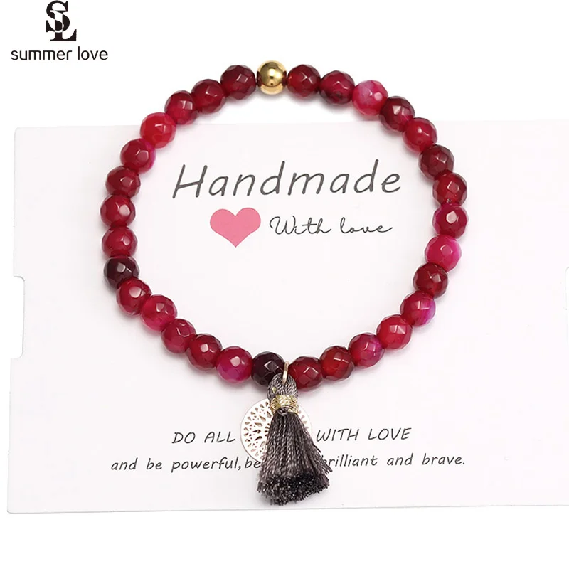 Женский браслет с бусинами и кисточками из натурального камня|Браслеты шармами| |