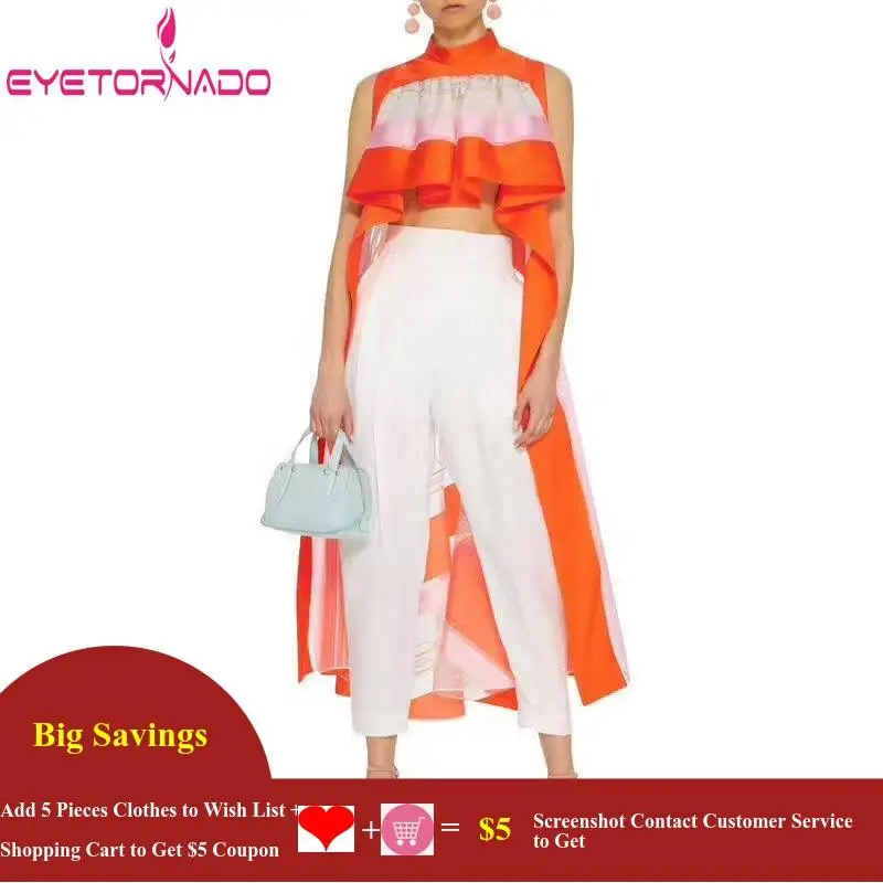 Женская Асимметричная блузка в полоску короткая Клубная без рукавов с принтом