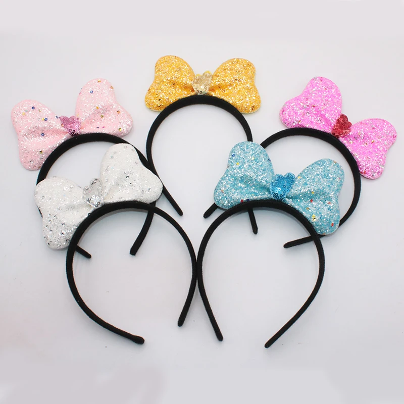 Повязка на голову блестящая уши Минни Маус для девочек повязка с бантом Детские