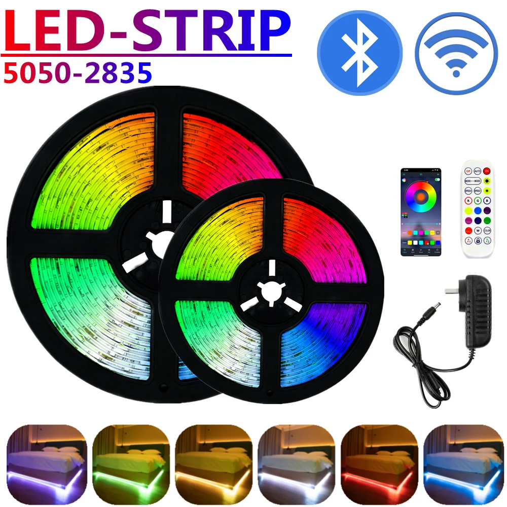 

LED Strip Lights Music Waterproof Lamp RGB Neon 5050 SMD 2835 Flexible Tape Diode luces led 5M 10M 15M 20M DC12V For Room Decor