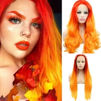 hd transparent lace frontal wig orange ginger body wave red straight ombre curly colorful front wigs cosplay synthetic hair