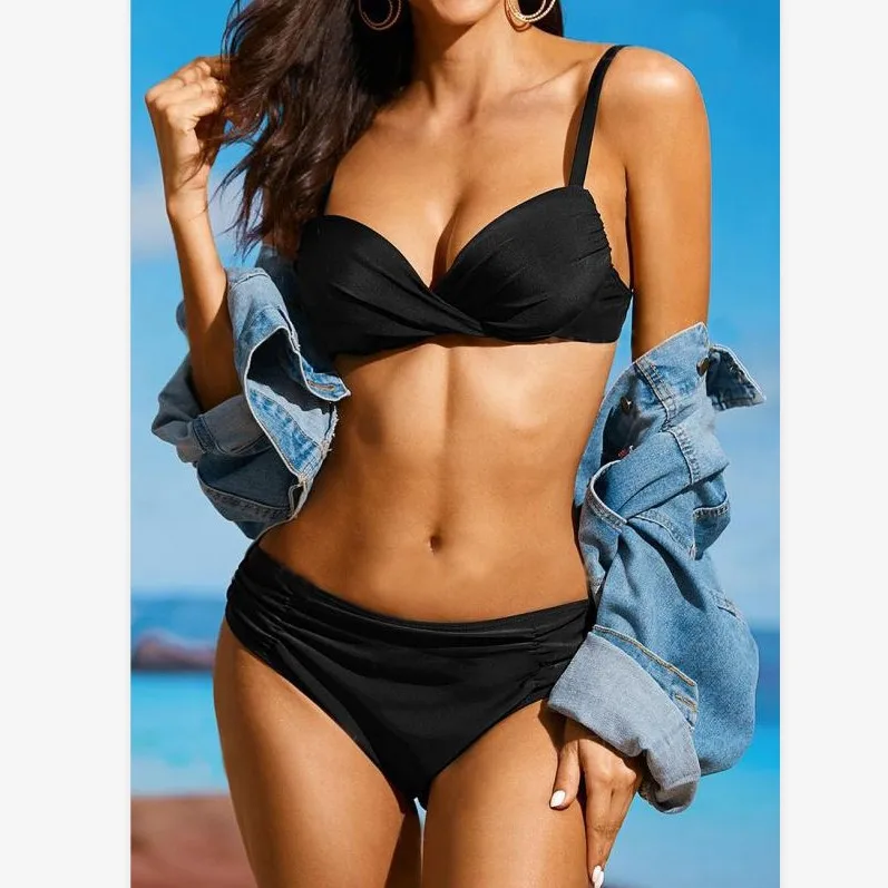 

Qeils 2021 new sexy triangle strap bikini new high waist beach split swimsuit European and American swimwear Bikini