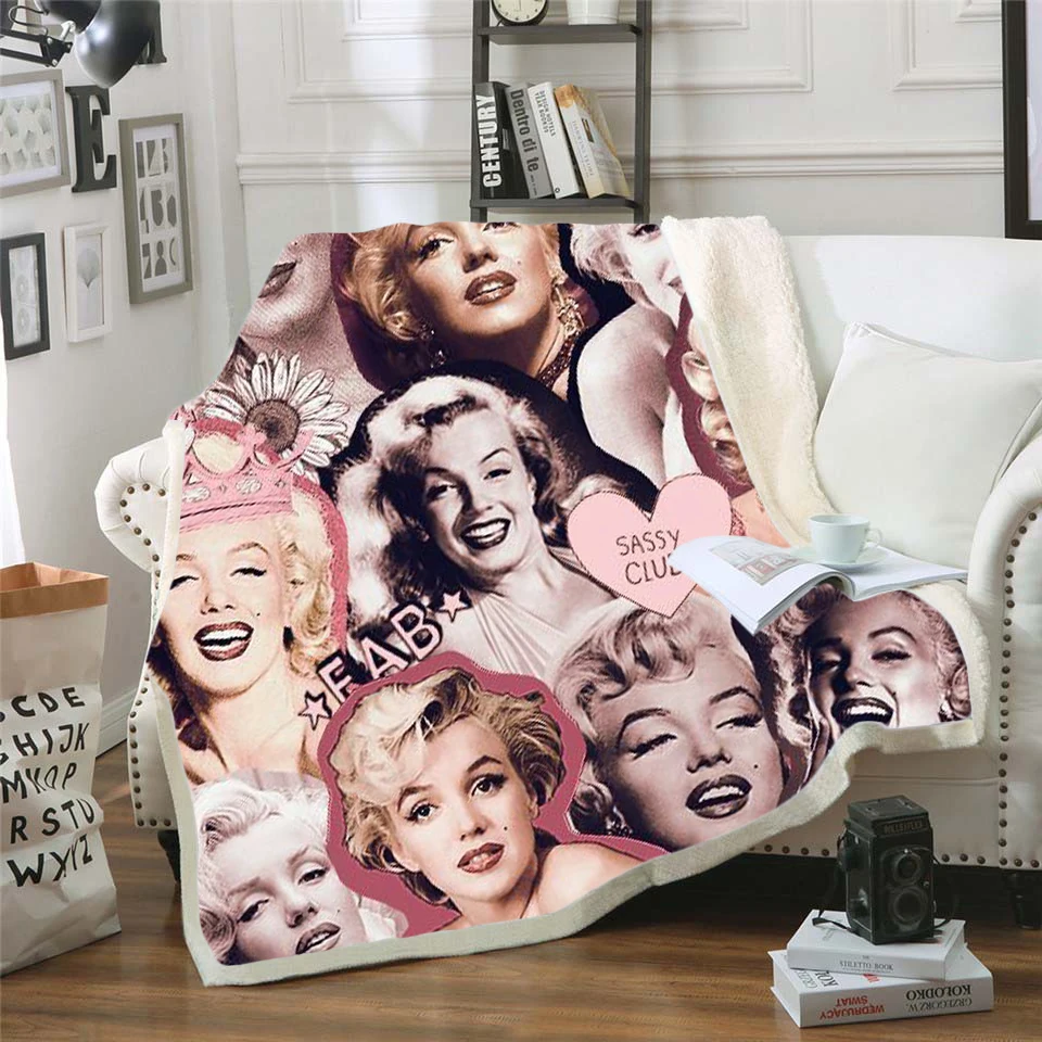 Marilynmonroe Флисовое одеяло с 3d принтом для кровати походов пикника толстое стеганое