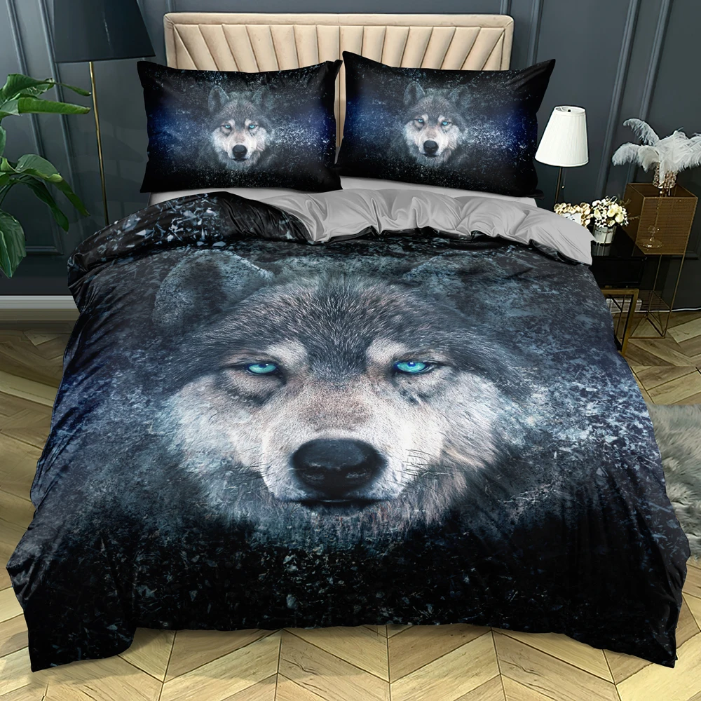 

Серое постельное белье, Комплект постельного белья с изображением животных, волк, пододеяльник, полный двойной мягкий комплект постельного...