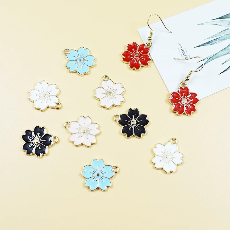 

10Pcs/Pack Hot Sale Classic Cherry Blossom Multicolor Drip Oil Alloy Jewelry Accessories DIY Earrings Necklace Pendant Material