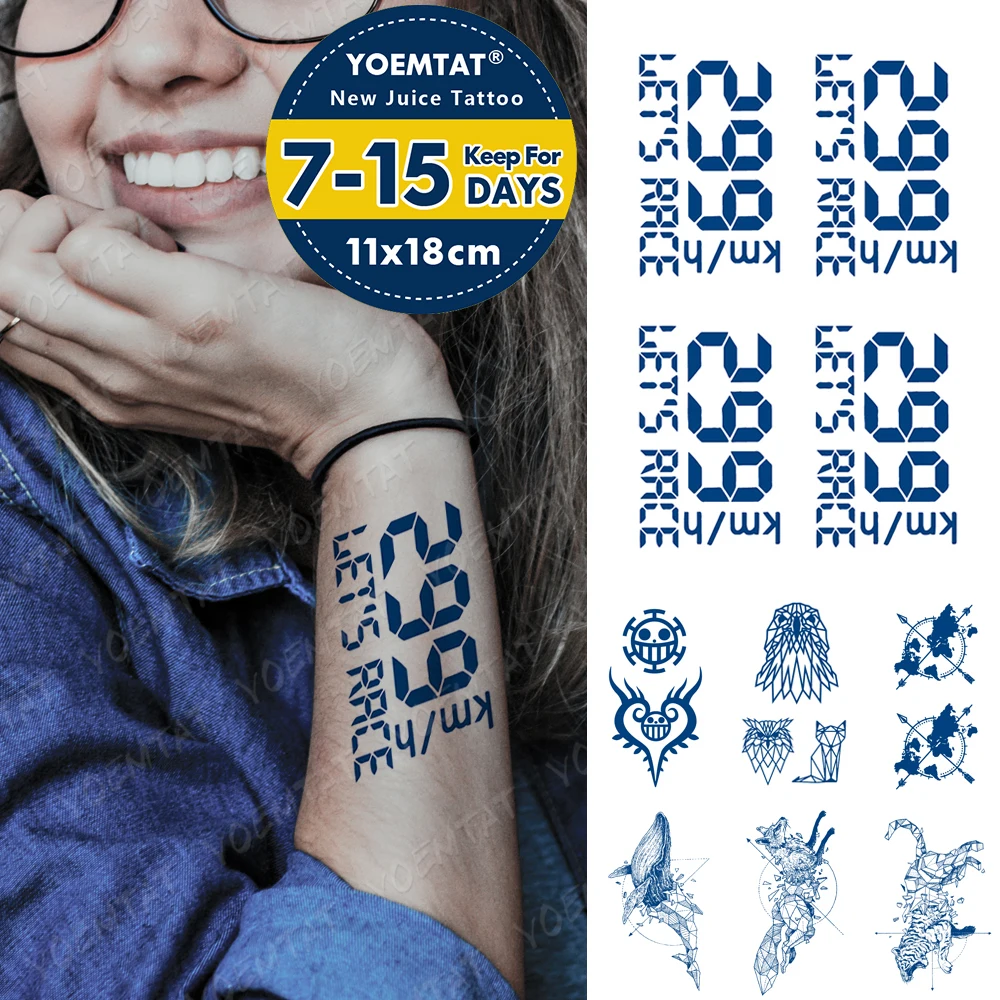 

Juice Lasting Waterproof Temporary Tattoo Stickers Clock Digital Animal Totem Flash Tattoos Female Ink Body Art Fake Tatto Male